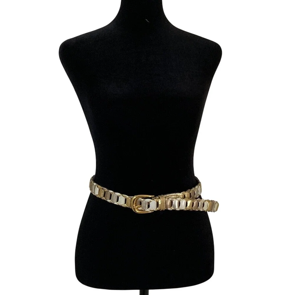 Womens Gold Silver White Tone‎ Linked Waist Belt Size M Retro 70s 80s Disco